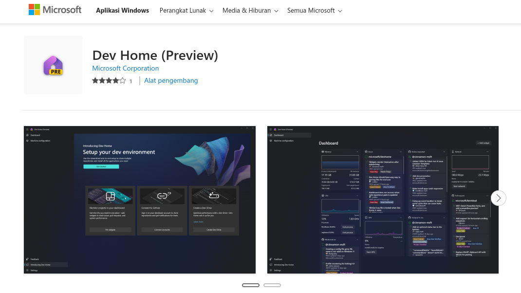 Widget Microsoft Baru: Dev Home (Preview)