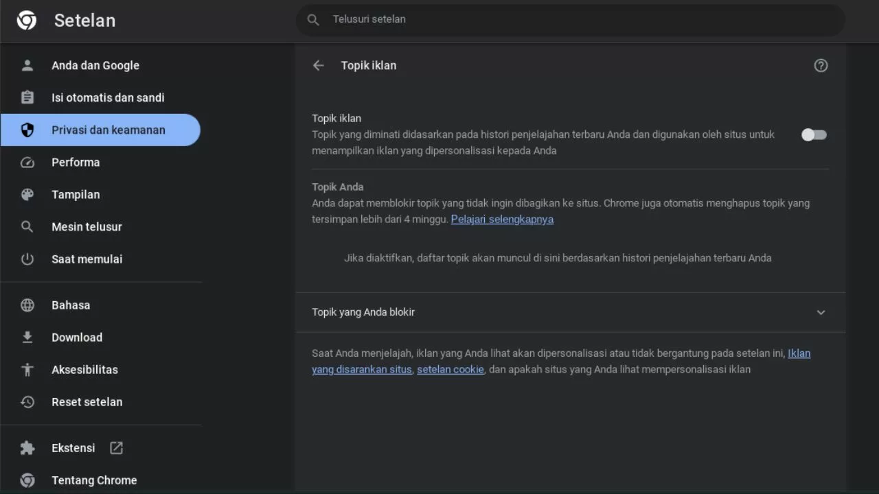 Cara Mematikan Iklan Berdasarkan Riwayat Browser di Google Chrome