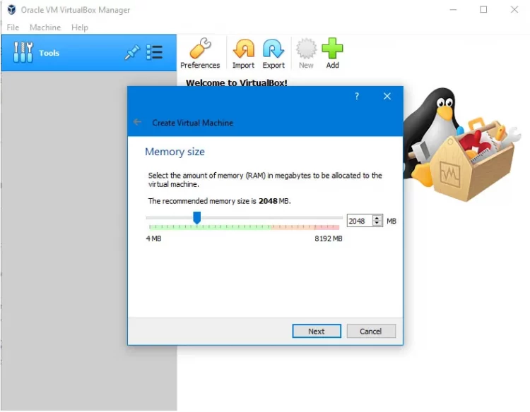 Buka VirtualBox dan Atur Memori RAM yang Diinginkan