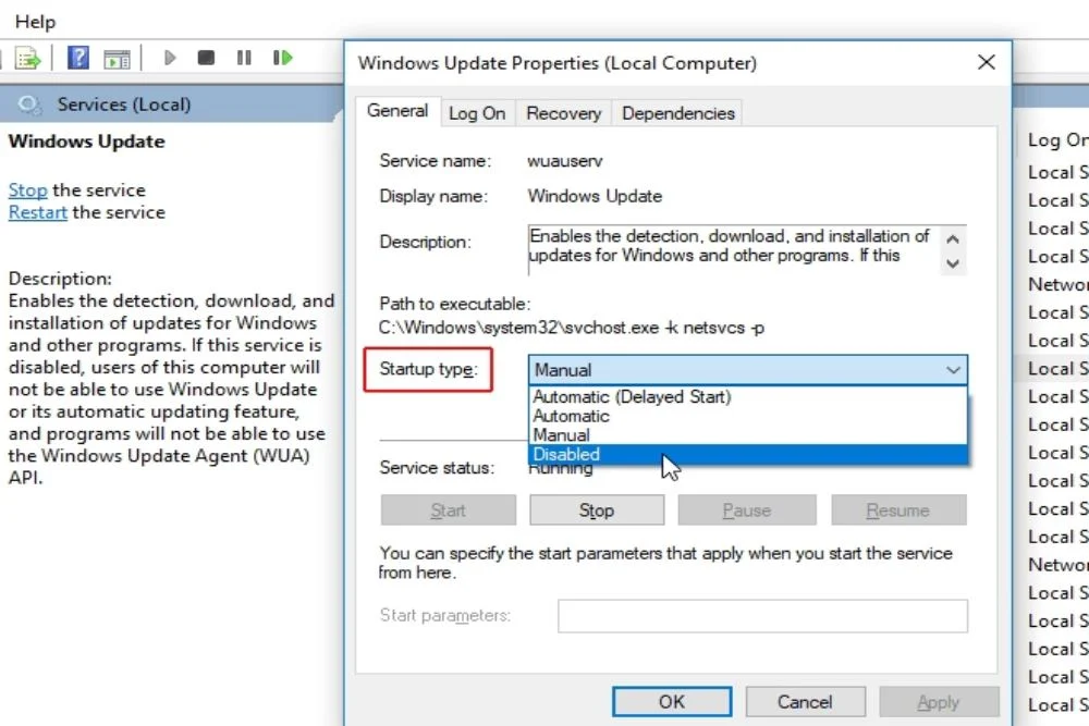 Cara Mematikan Auto Update Windows 10 - Disable Startup Type
