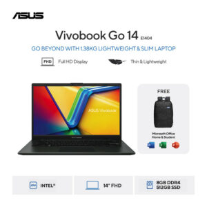 Asus Vivobook E1404GA-FHD351 Core i3-N305 / 512GB PCIE / 8GB DDR4 Non Upgrade / MIXED BLACK / 14" FHD fingerprint  backlight KB / WIN 11 Home + OHS 2021