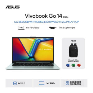 Asus Vivobook E1404GA-FHD352 Core i3-N305 / 512GB PCIE / 8GB DDR4 Non Upgrade / GREEN GREY / 14" FHD fingerprint  backlight KB / WIN 11 Home + OHS 2021