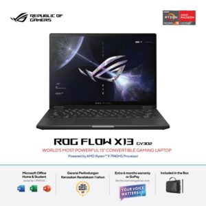 ASUS ROG FLOW X13 GV302XU-R945G6T-O R9-7940HS/2X 8GB DDR5/1TB SSD G4/RTX4050 6GB/13.0 NEBULA QHD 165HZ/WIN 11 HOM/OHS//2Y GLOBAL(1ST YEAR VIP)/OFFBLACK/SLEEVE/PEN